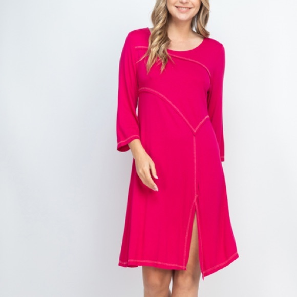 Fuchsia midi shift dress, 3/4 sleeve, NEW! - Picture 6 of 14
